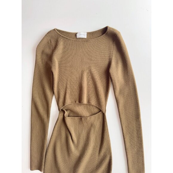 Aritzia WILFRED FREE Olive Cut-Out Rib Knit Long Sleeve Bodycon Dress, Size S - Picture 6 of 16